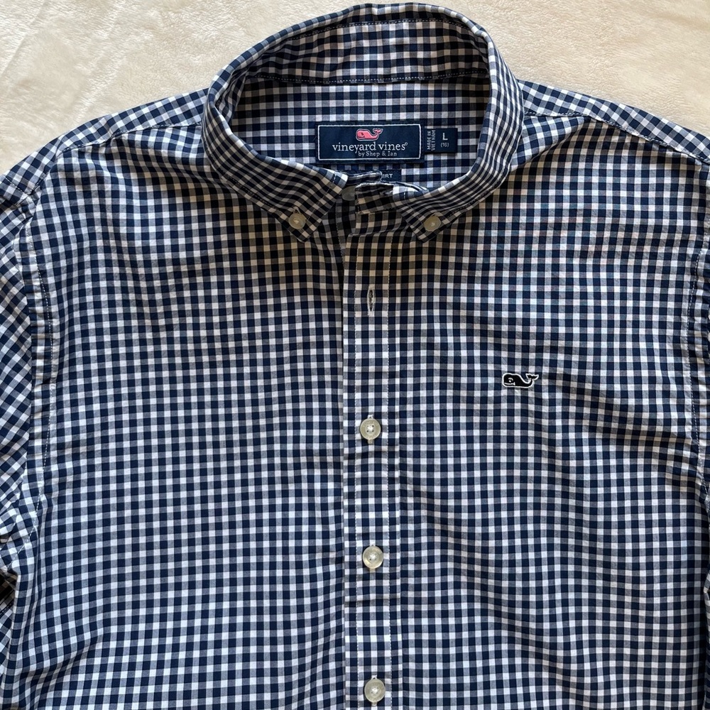 Vineyard Vines gingham Whale Shirt button down size L (16)